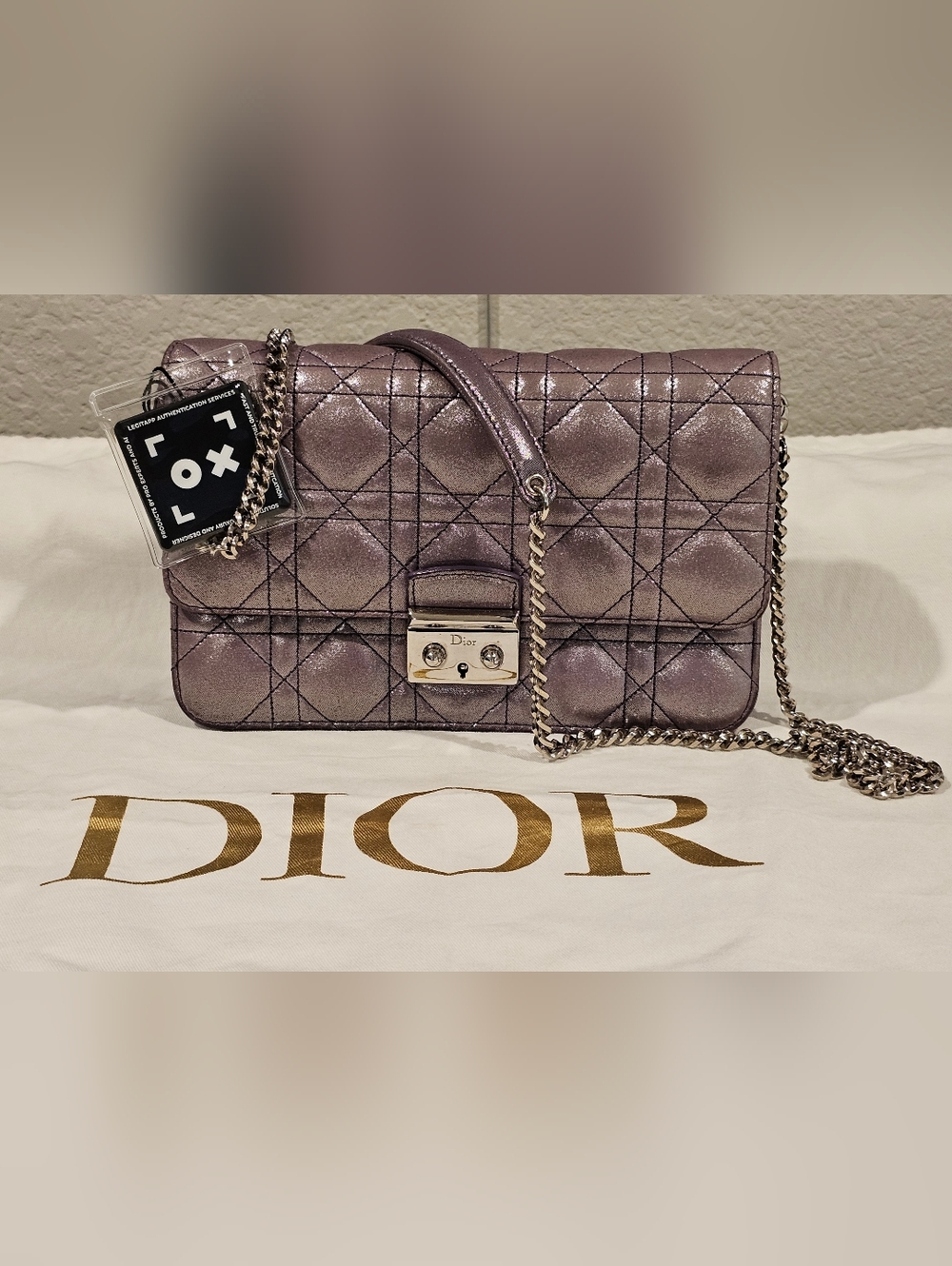 Christian Dior Metallic Lavender Cannage  Wallet on Chain